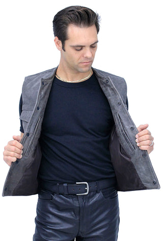 Distressed Leather Club Vest w/Concealed Pockets #VM1016N (M-4X)