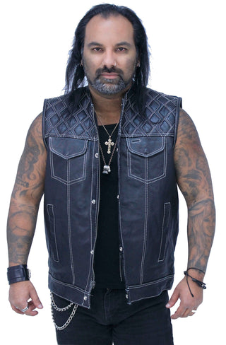Easy Access Leather Club Vest with White Stitch Quilting #VM6408QW