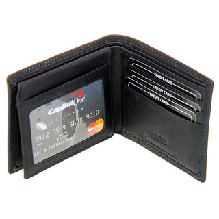 Embossed Flaming Motorcycle Black Bifold Leather RFID Wallet #WB070MCKID