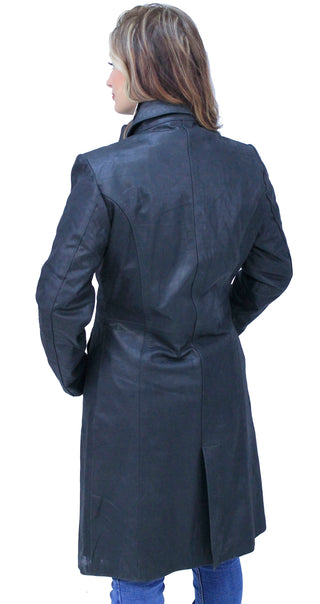 Extra Long Button Down Lambskin Leather Coat for Women #L1401398ZK