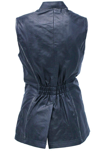 Extra Long Vintage Black Genuine Leather Zip Vest #VLA20091ZK (S-5X)