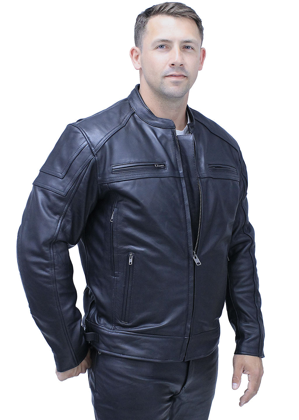 Ultra Premium Cowhide Leather Vented Café Racer Jacket #M69440GVZK