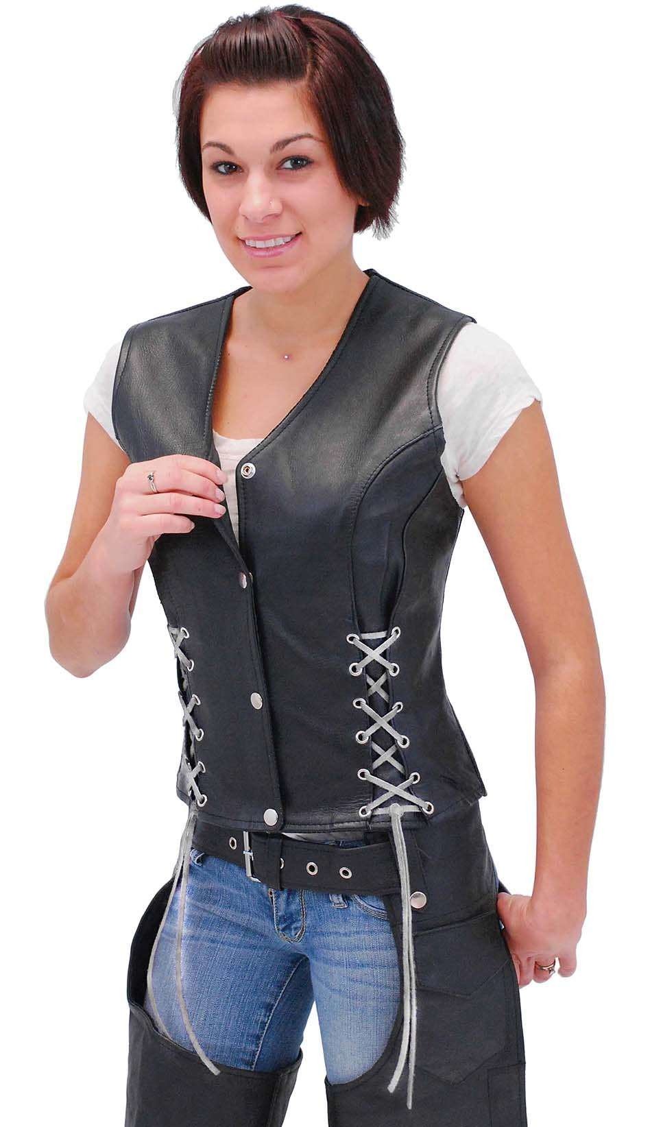 Black Leather Vest w/Custom Color Corset Lacing #VL2687LLK