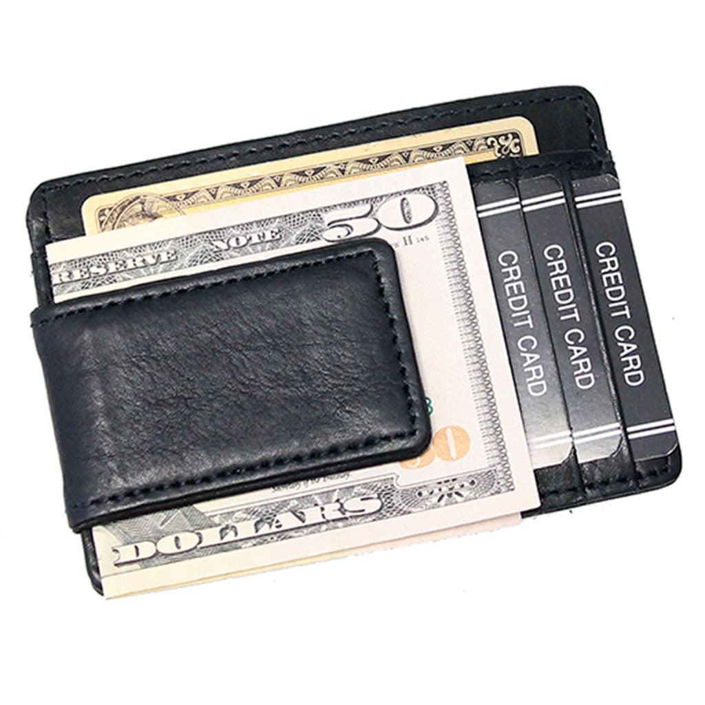 Compact Magnetic Black Leather Money Clip #W910MCK