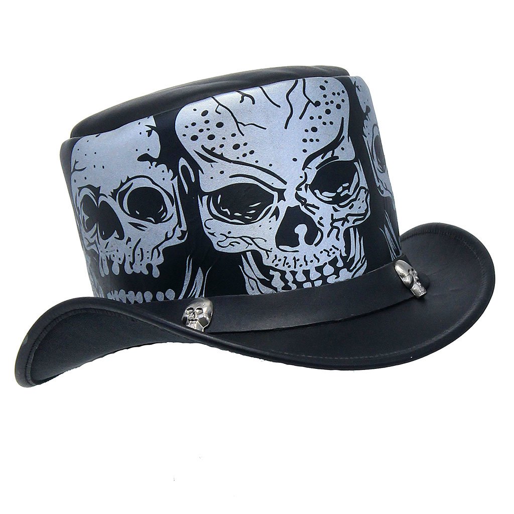 Top Hat Men's Leather Hat Skull store in Silver New with Tags