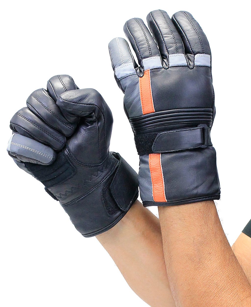 Orange Stripe Reflector Leather Gloves #G8413ROK