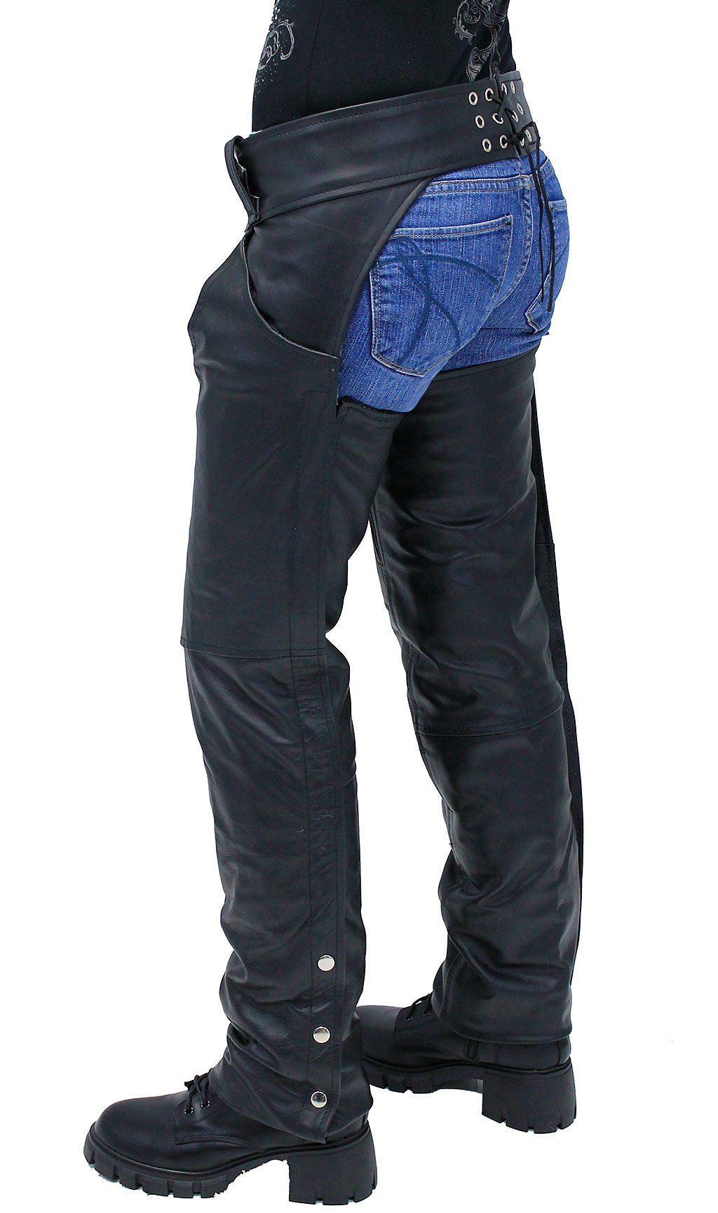 USA outlets Bikers Dream Apparel L Motorcycle Chaps Black Riding pants zip snap.