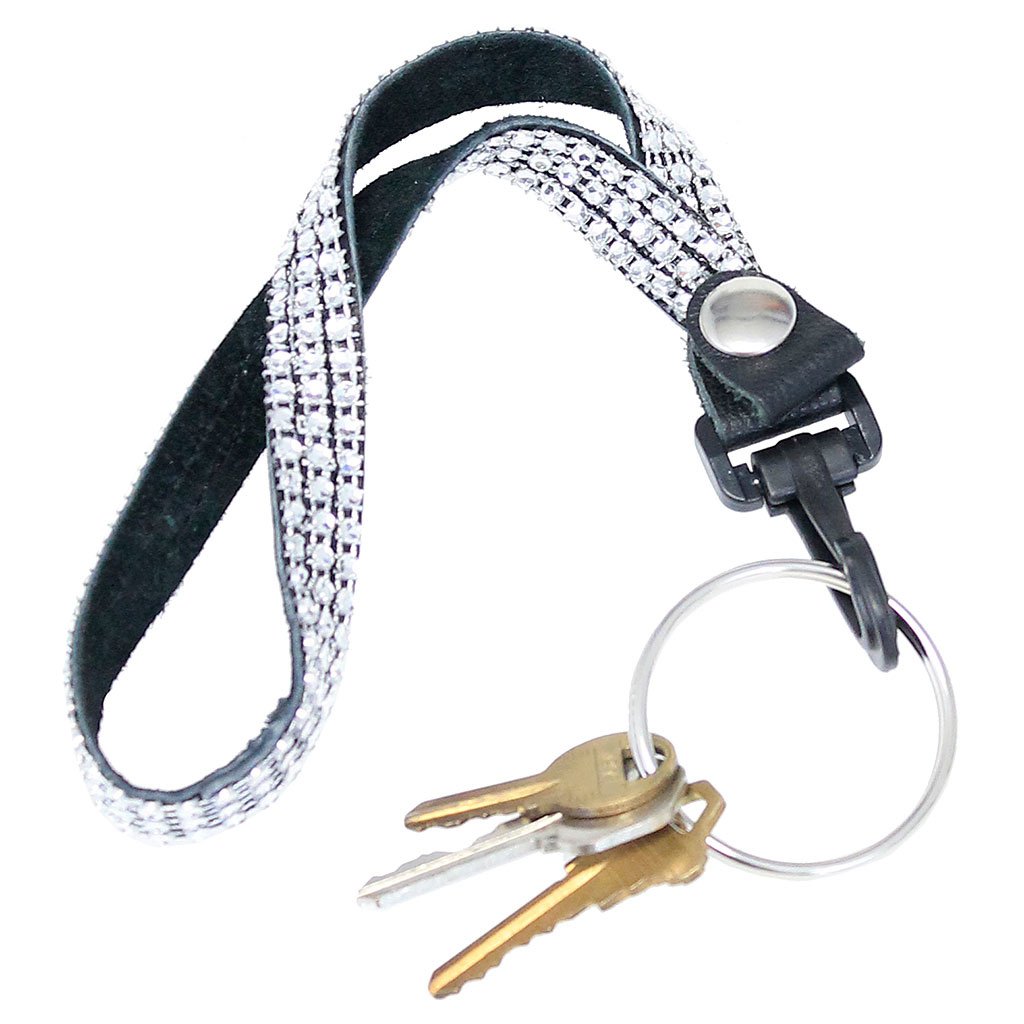 Crystal Leather Wrist Strap 2" Key Ring & Snap #KC22073XCR