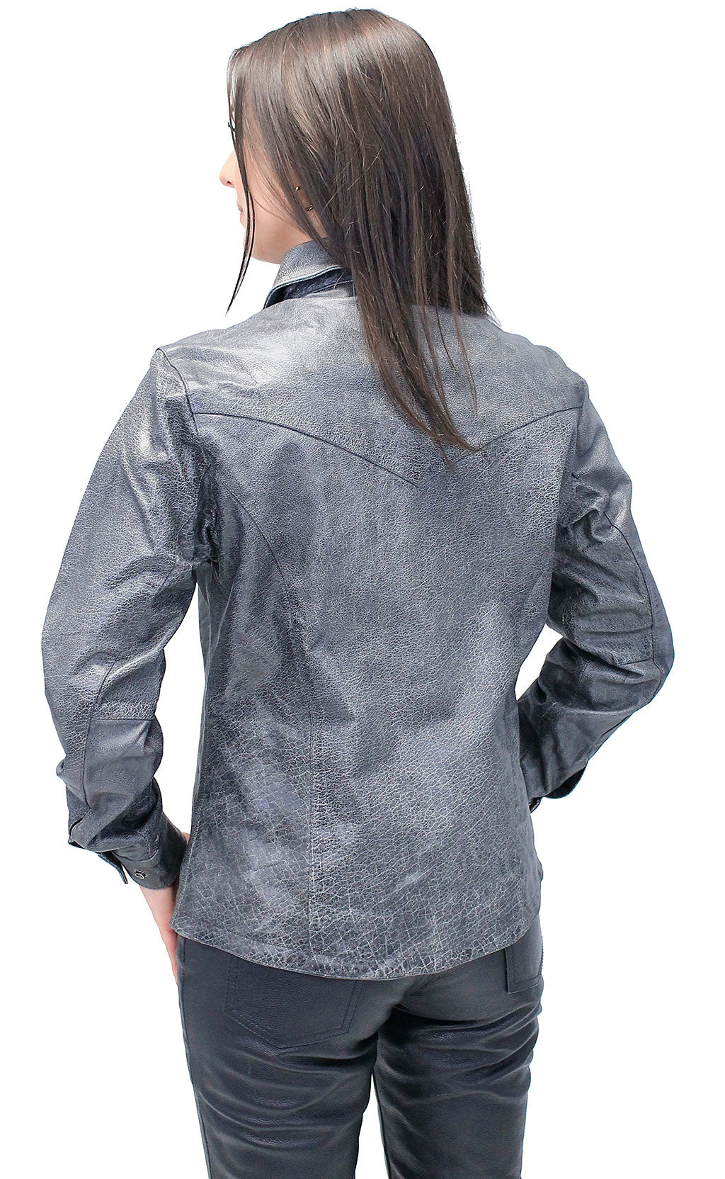 Women's Vintage Gray Leather Shirt #LS8623GY (M-2X)