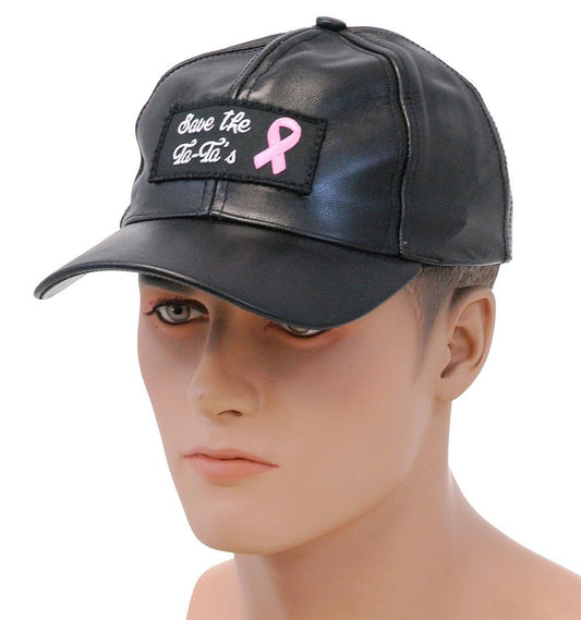 Save The Ta-Ta's Pink Ribbon Leather Baseball Cap #H44TATA