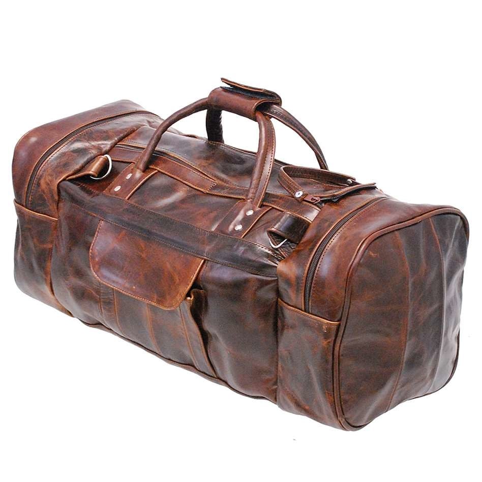 Large Size Vintage Brown Leather Travel Duffel Bag #P3102DN