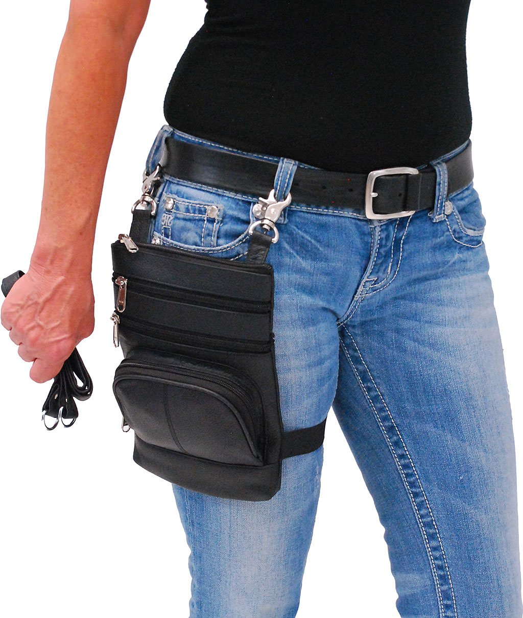 Hot Men's or Women's Black Leather Hip Bag, small convertible crossbody purse, hip clip belt loop bag, waist bag, belt bag, motorcycle hip pouch