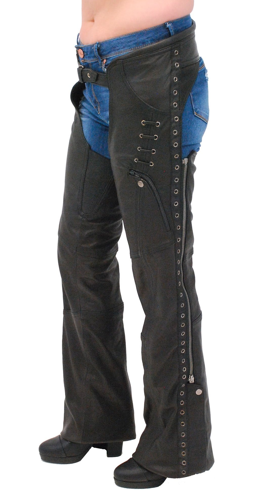 Eyelet Trim Stretch Thigh Ultra Premium Leather Chaps #CL6535EYEK