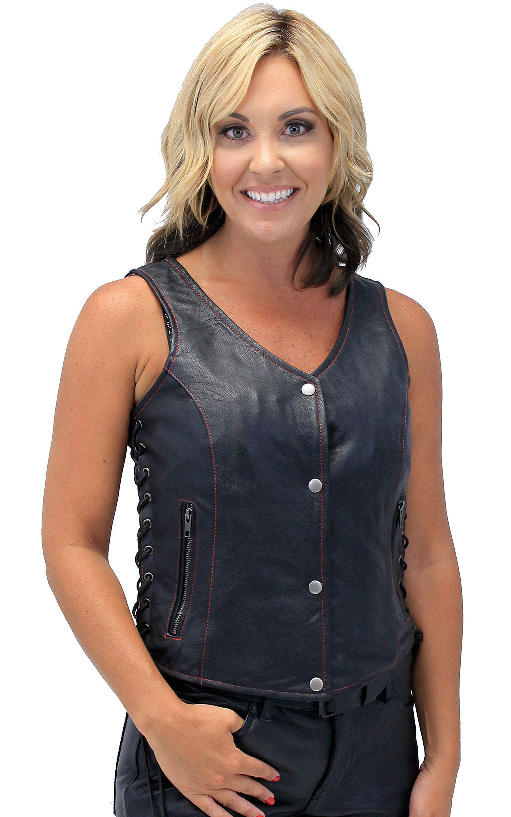 Red Stitch Women's Double Concealed Pocket Side Lace Vest #VL6895GLR