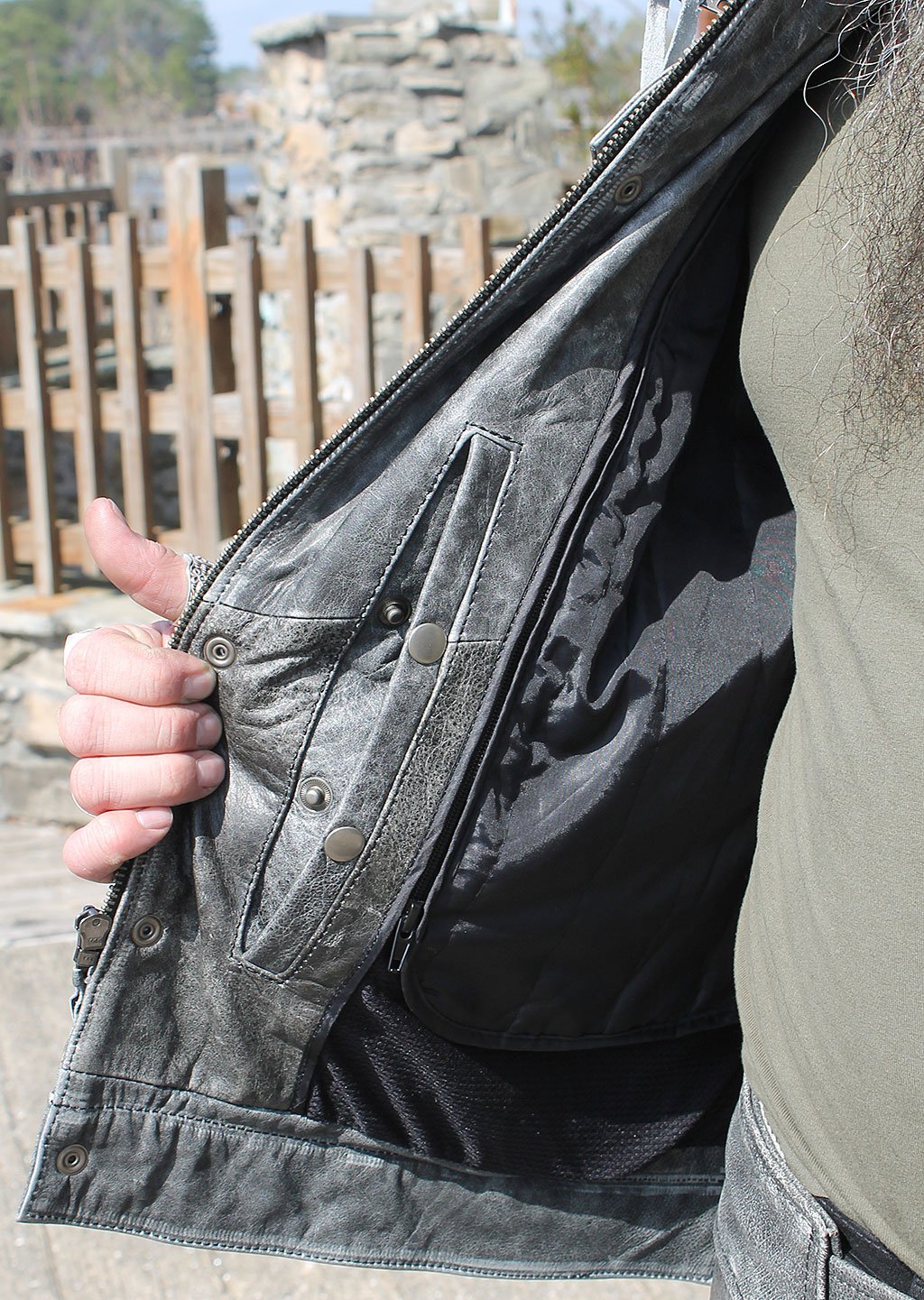 Concealed Pocket Gray Motorcycle Jacket w/Venting & Hood #M6906HVZGY