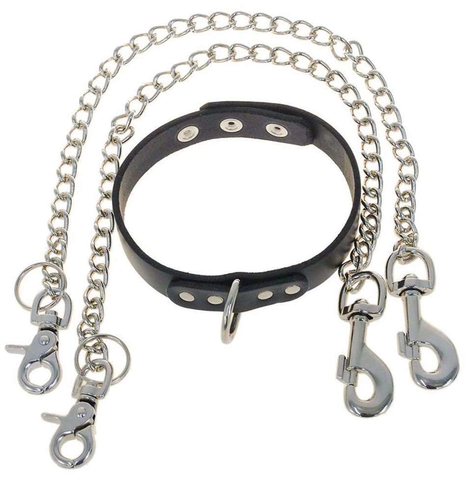 Leather Choker Collar & Chains Set #D503BC224