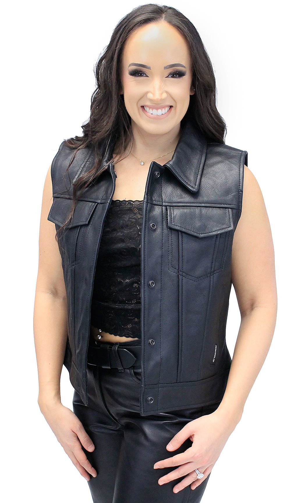 Women's Heavy Leather Club Vest w/Concealed Pockets #VL1015HGK