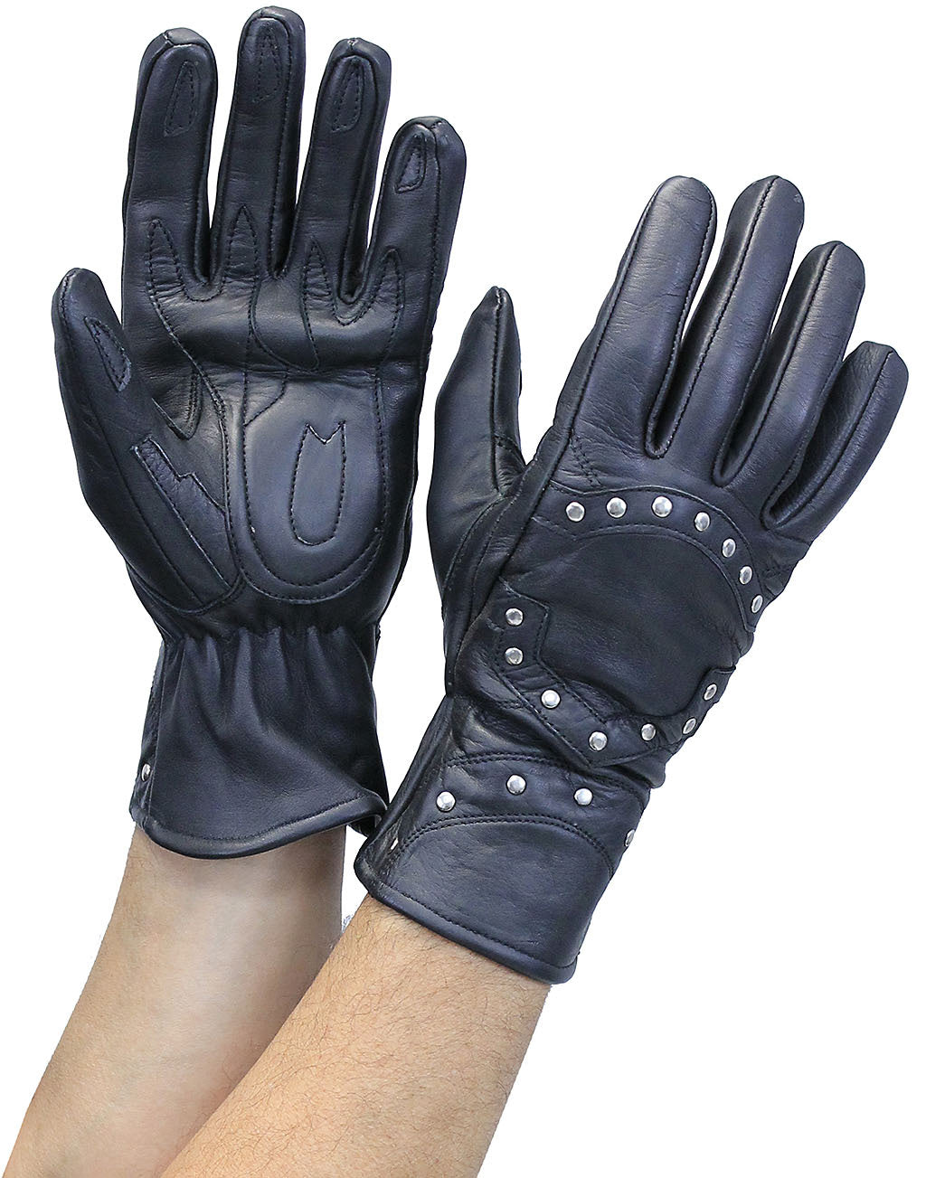 Studded Gauntlet Leather Gloves #GM1444RK