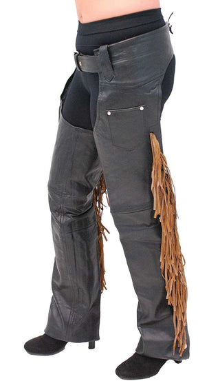 (d) Brown Fringe Premium Leather Chaps - Special #C116FKN (2X-4X)