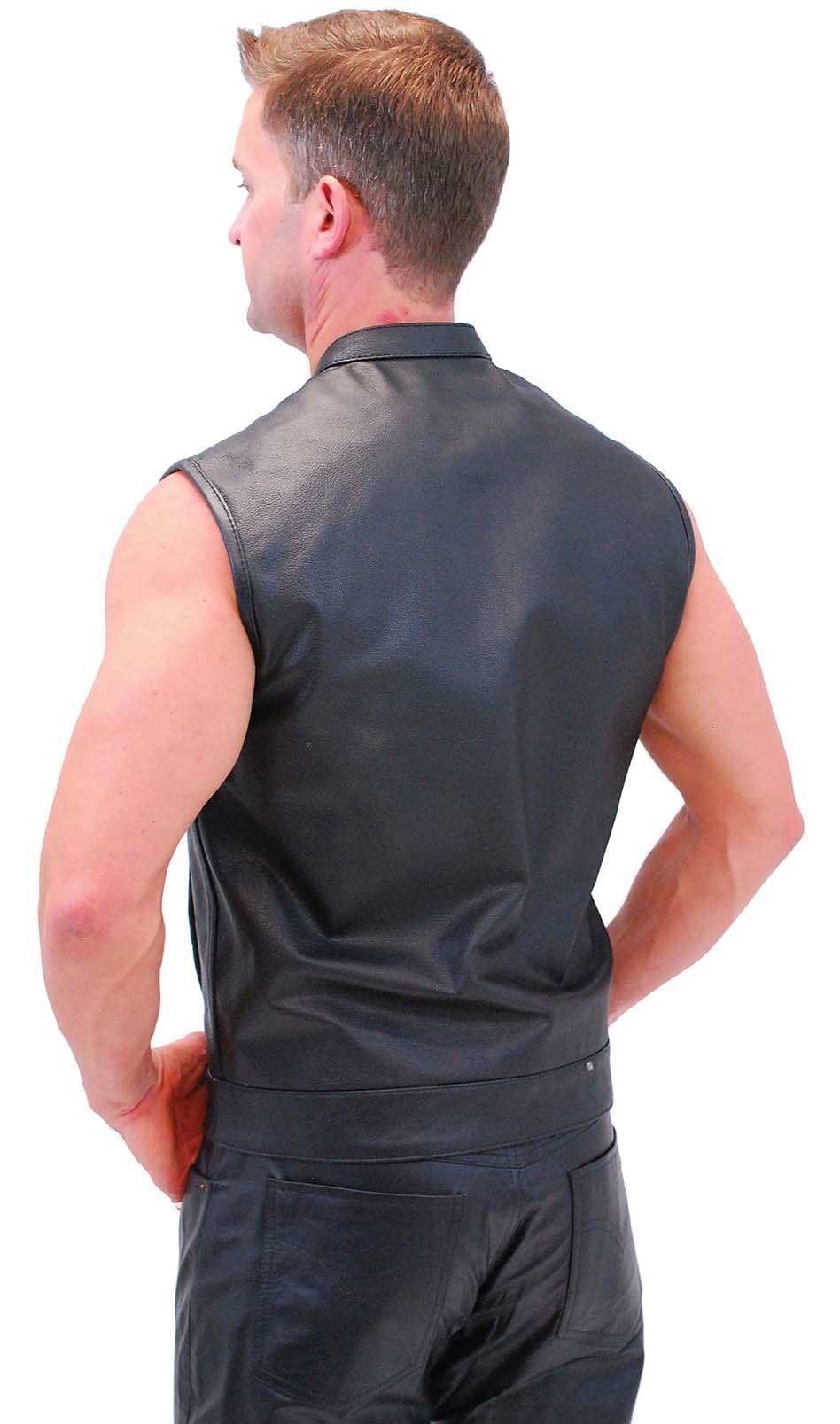 Men's Snap & Zip Buffalo Leather Club Vest w/1 Piece Back #VM690GZK