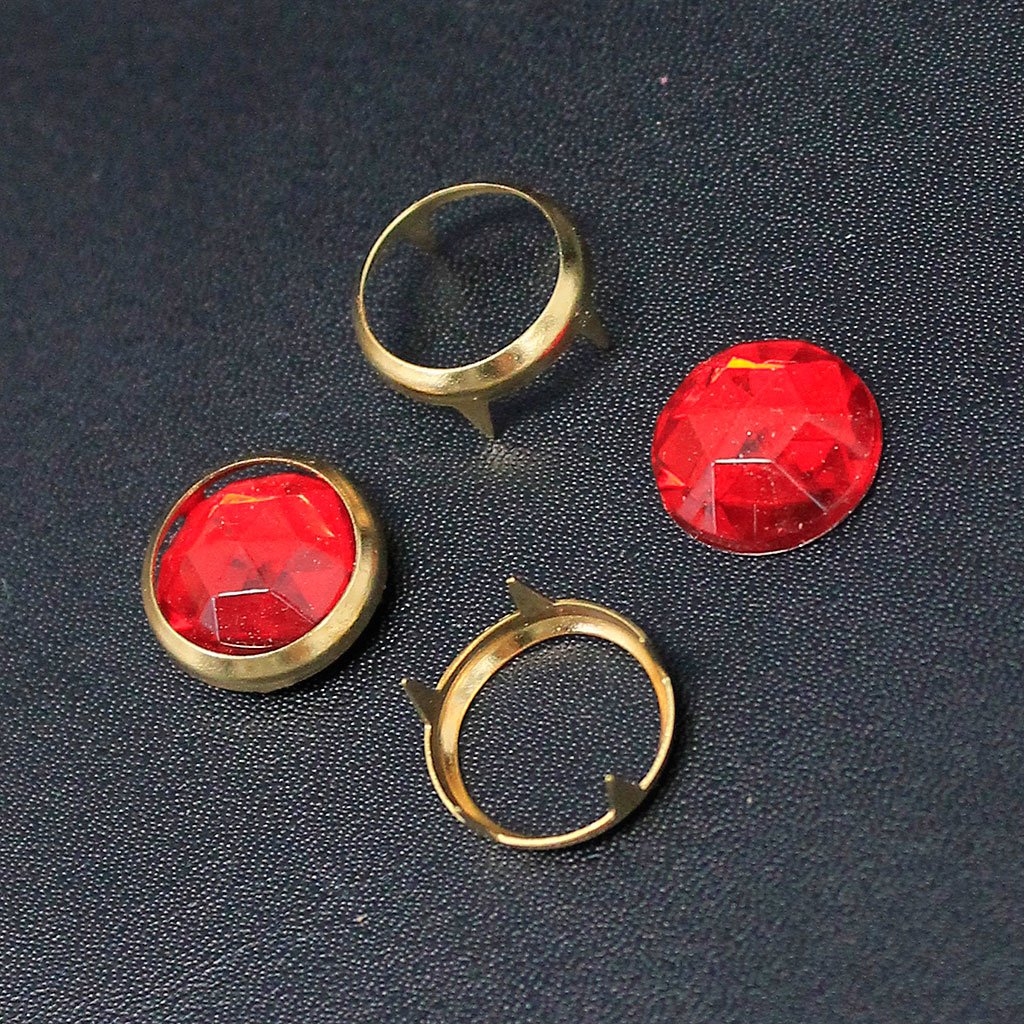 300 sets (1000 pcs) 18mm Red Crystal & Gold Ring Clothes Studs #ZR9382G