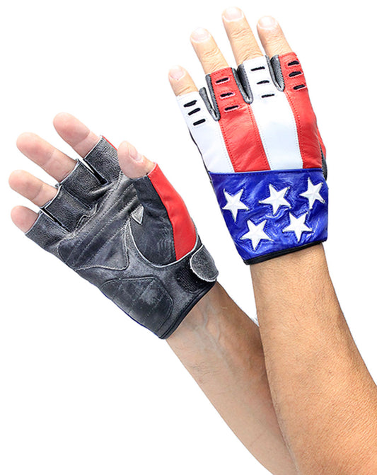 USA Fingerless Flag Leather Gloves #G8199USA