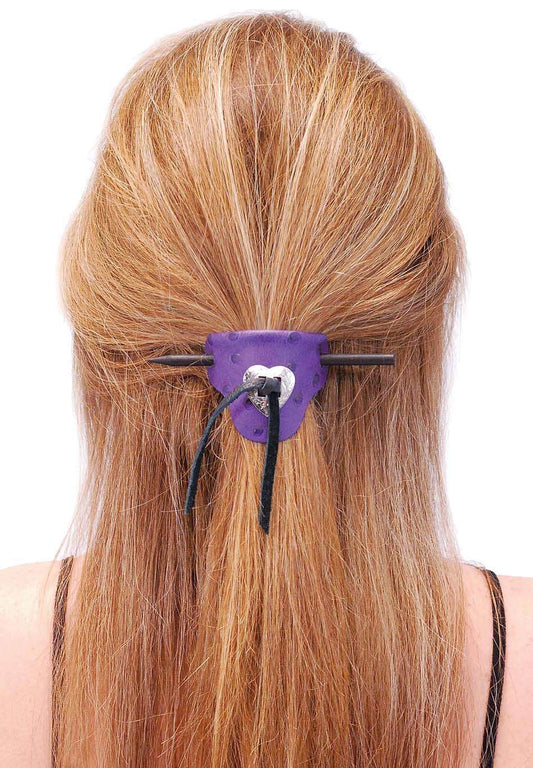 Purple Leather Stick Barrette w/Heart Concho #AH14012PUR