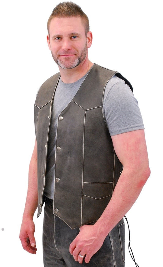 Vintage Brown Side Lace Biker Vest w/Concealed Pockets #VMA273LDN (3X-5X)