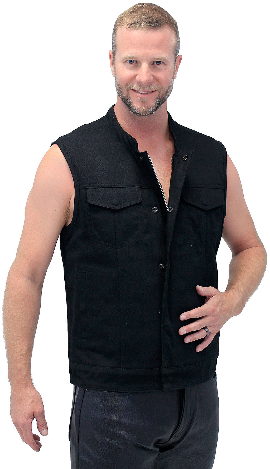 Men's Heavy Denim Black Club Vest w/Easy Access #VMC629GZK