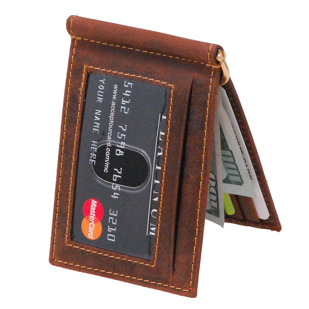 Vintage Brown Leather Money Clip Wallet #W513171NID