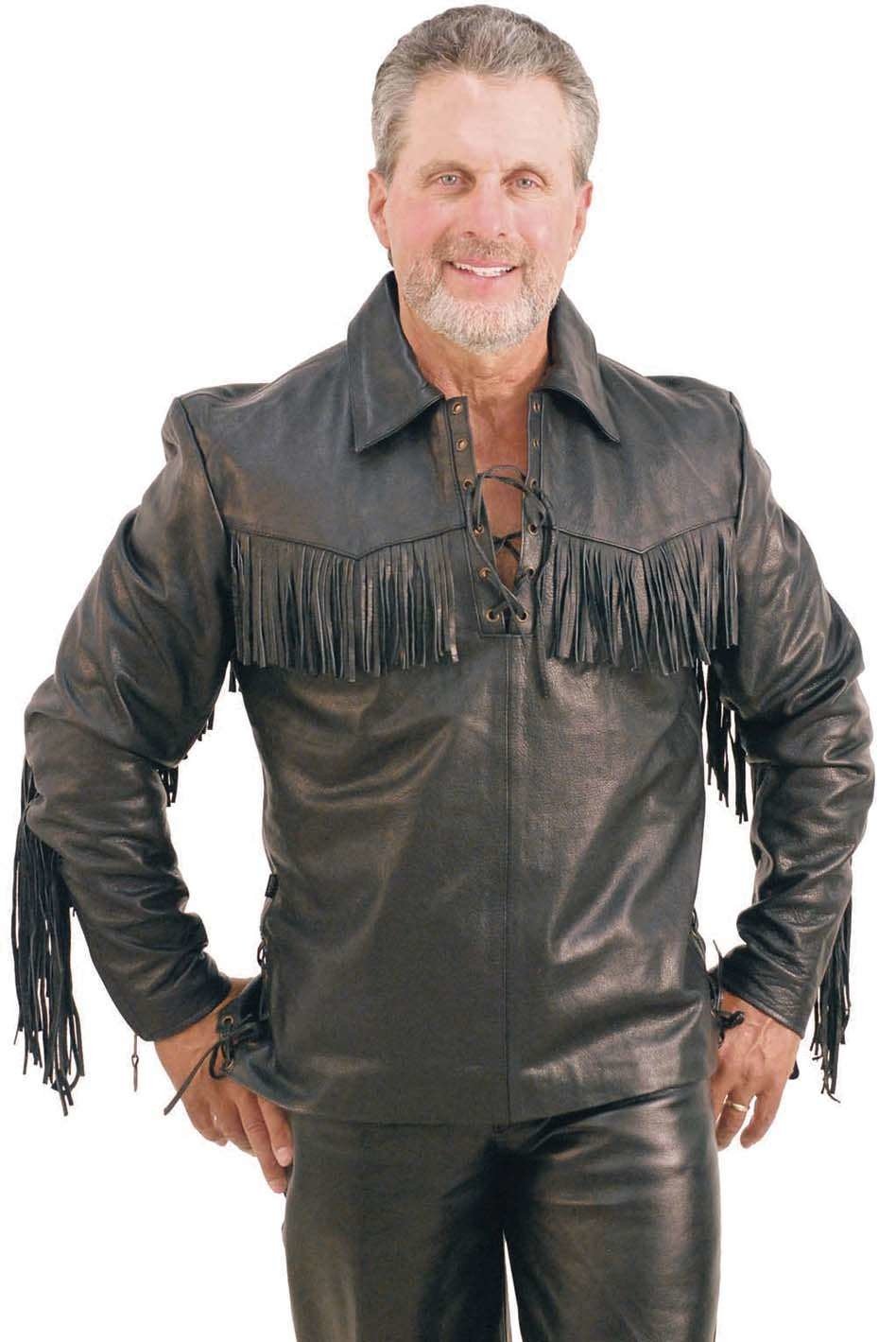 Premium Buffalo Pullover Fringe Leather Shirt #MS1082FK (XL-2X)