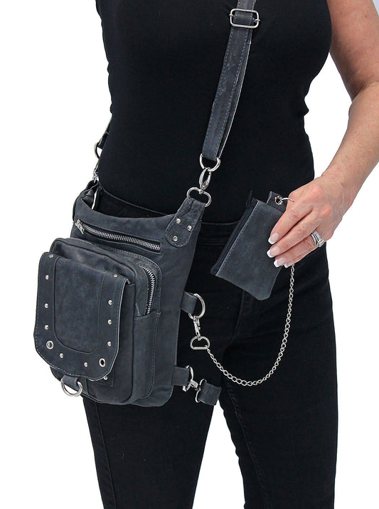 Vintage Gray Leather Thigh Bag #TBA5735GY