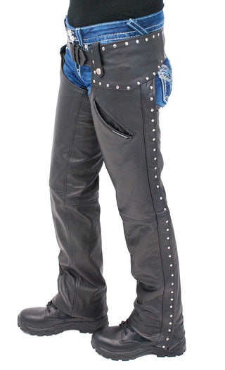 Women's Low Rise Premium Leather Studded Pocket Chaps #CL2801PR (L-XL)