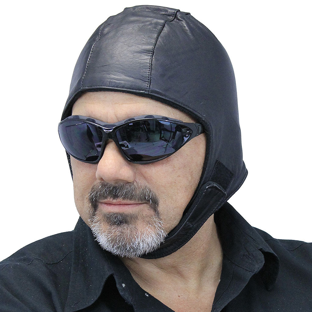 Fleece Lined Black Leather Helmet #H1380K