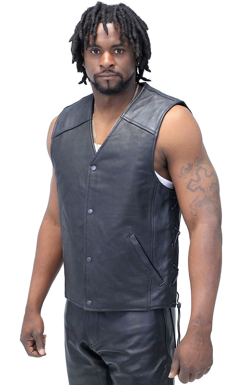 Straight Bottom Leather Club Vest w/Dual Concealed Pockets #VM6650LGK (L-XL)