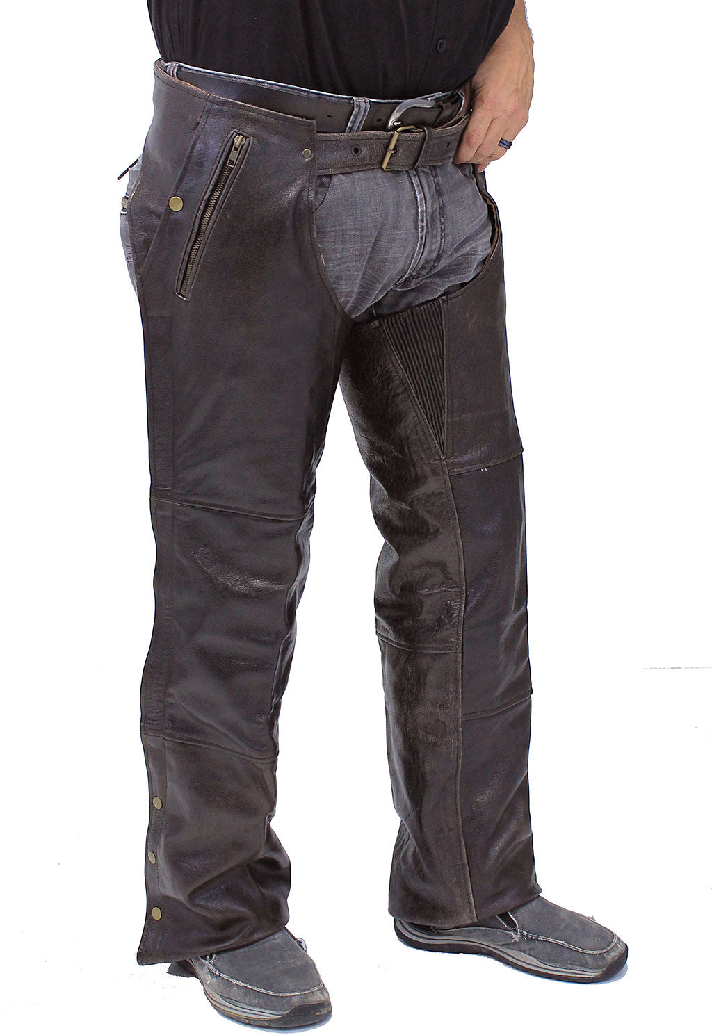 4 Pocket Dark Retro Brown Chaps w/Removable Lining #C611ZPDN