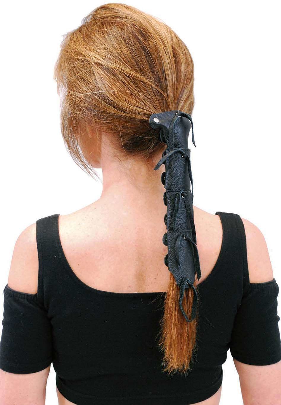 Extra Long Black Leather Hair Tube #AHW0093K