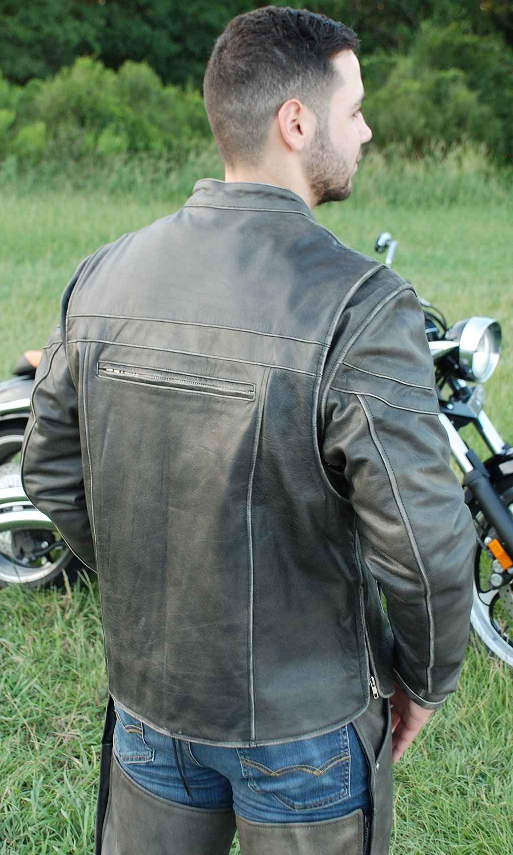 Vintage Brown Leather Vented Motorcycle Jacket - Scooter Style #MA4170ZDN (M-3X)