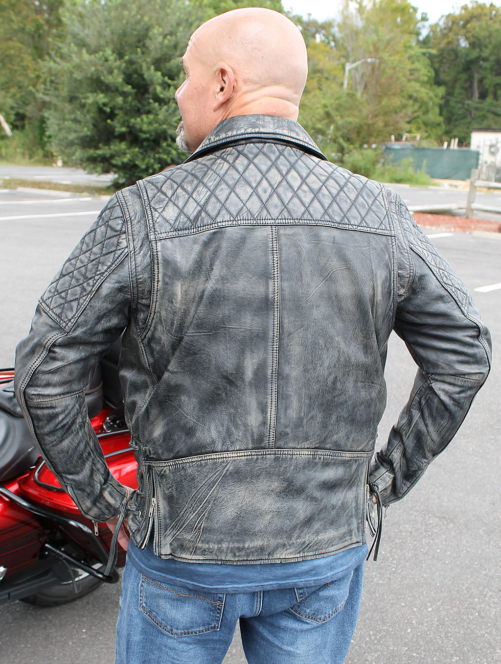 Quilted Taupe/Black Distressed Leather MC Jacket CC Pockets #MA2023QGK