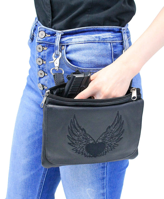 Embroidered Winged Heart Large Clip Pouch #PKK57530WK