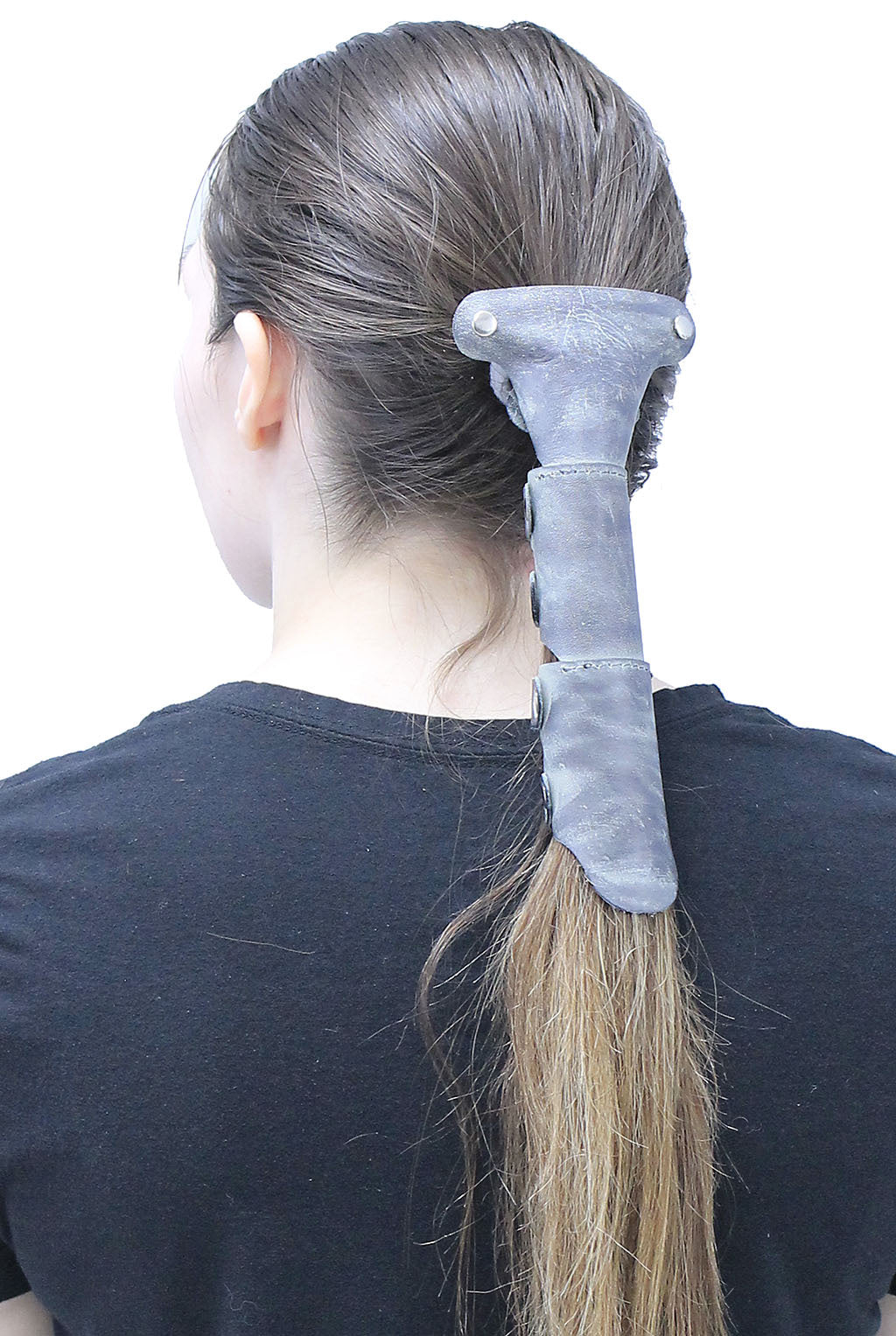 Antiqued Gray Leather Hair Tube with Barrette #AHW2400GY