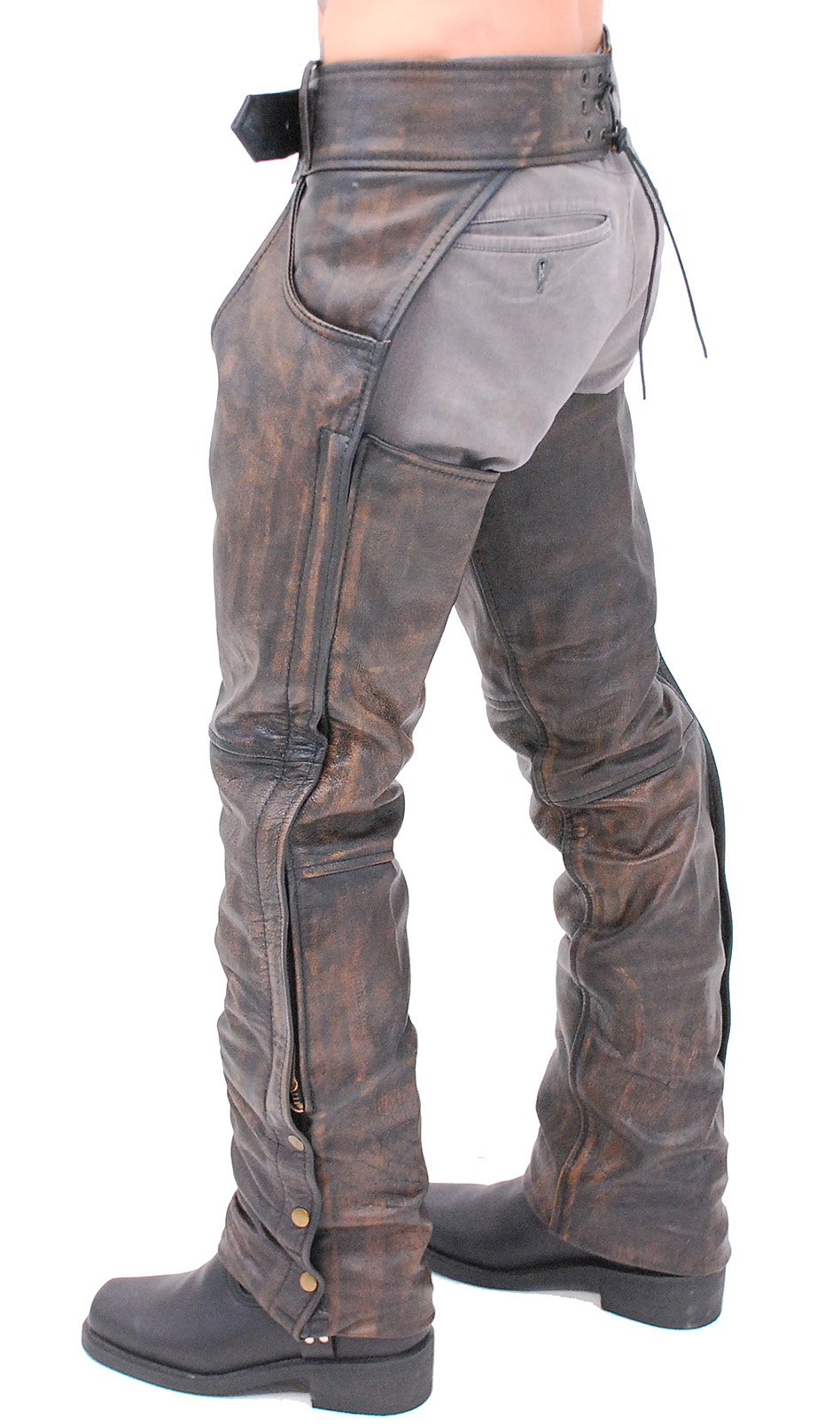 Premium Heavy Brown Vintage Deep Pocket Chaps #CA7202PN (XS-M, 3X-5X)