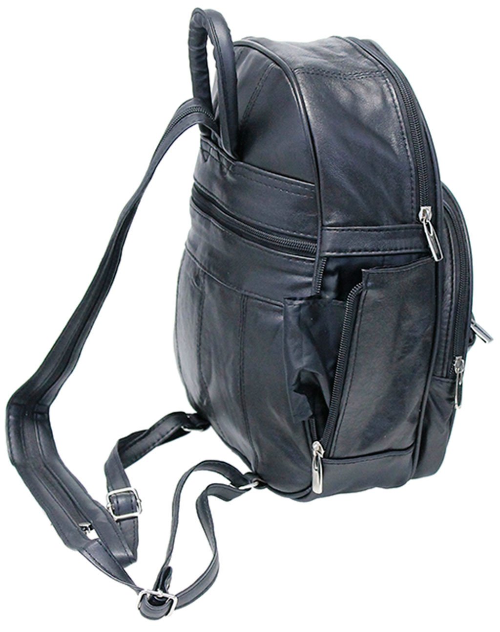 black mini backpack black zipper three compartments Small Size Round Top Zipper Backpack Purse w/Organizer #BPS3303K