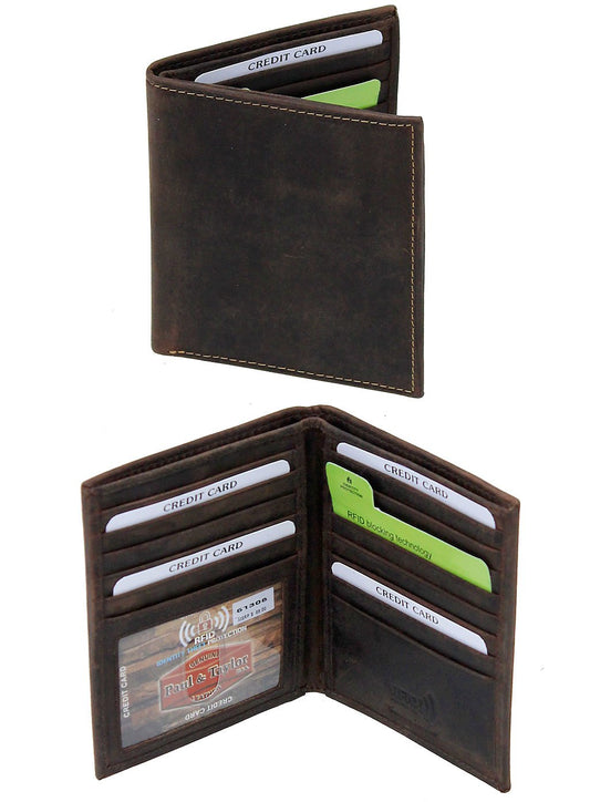 Tall Vintage Brown Bifold RFID Wallet w/19 Compartments #WM13081NID