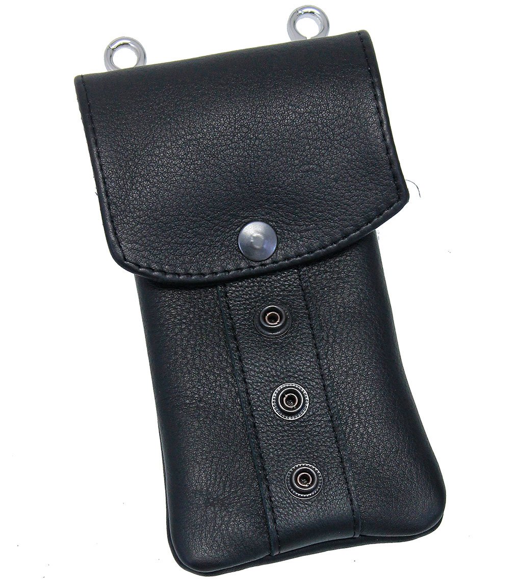 Black Leather Cell Phone Case - Adjustable - Made in USA #PKK18090K