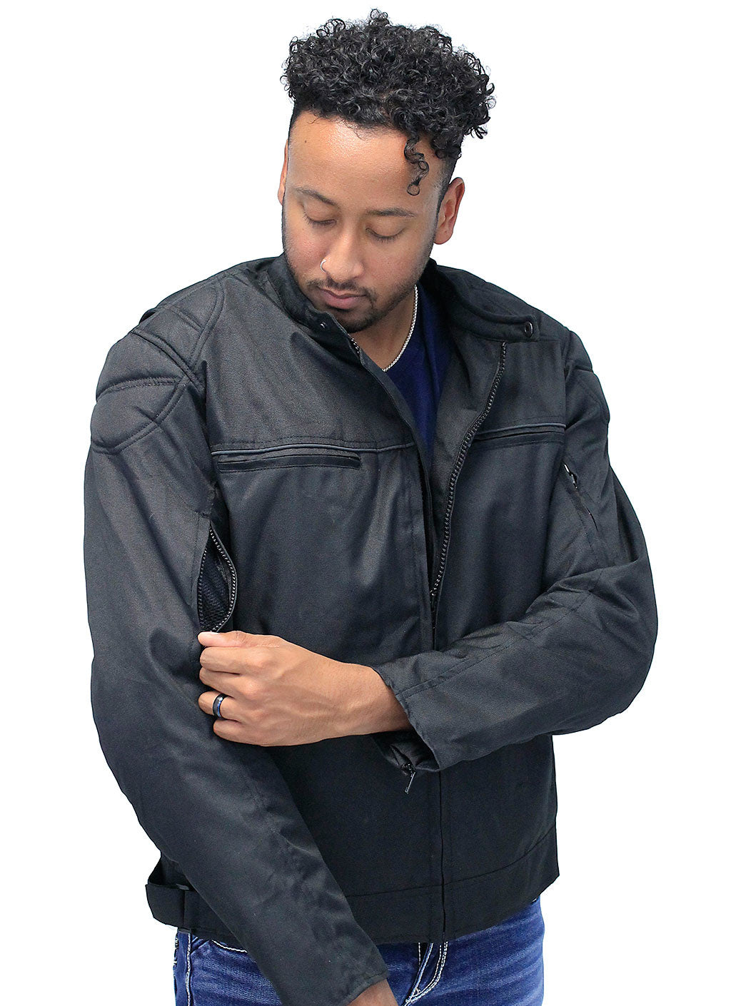 Men's Armor Filled Black Textile Jacket w/Reflector #MC36130AZK