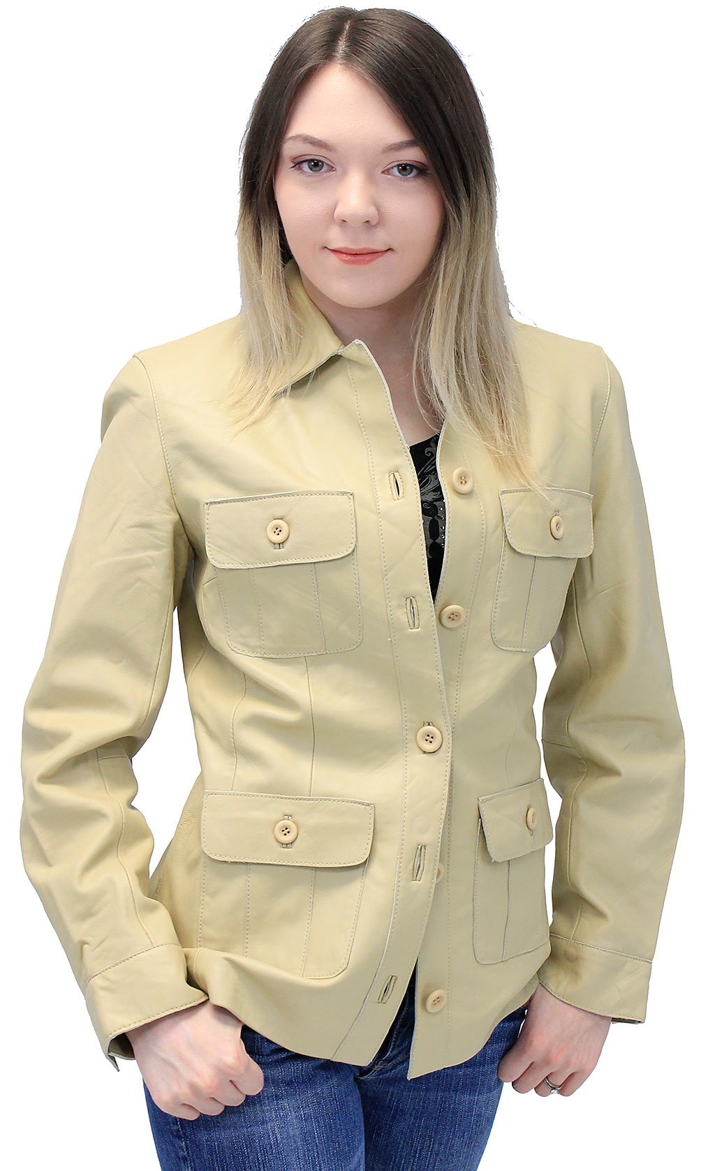 Cream White Lightweight Button-Up Lambskin 4 Pocket Coat #L718022T (S-2X)