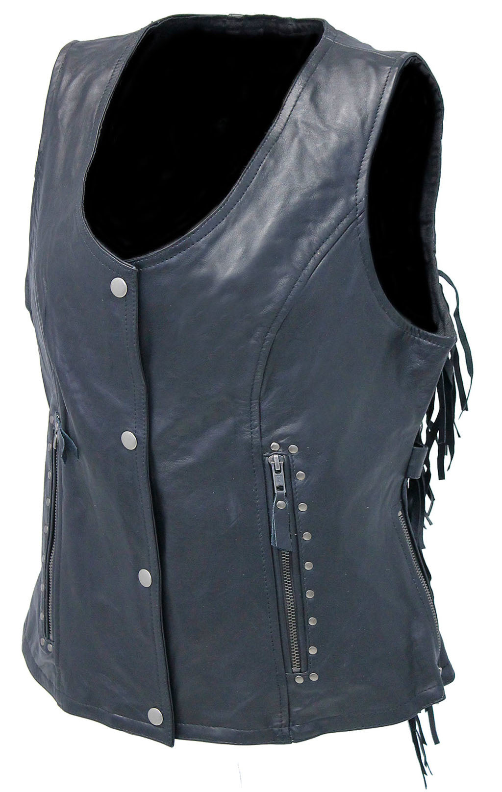 Women's Fringe Leather Long Vest with Concealed Pocket #VL1104RFK