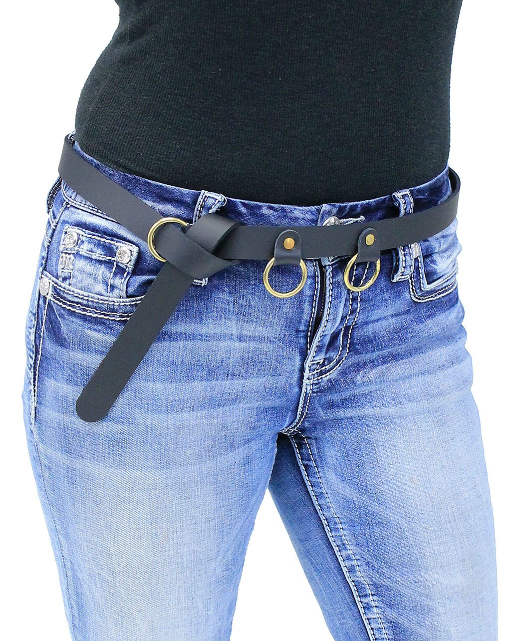 Narrow Black Leather Ring Wrap Belt #BT100GRRK