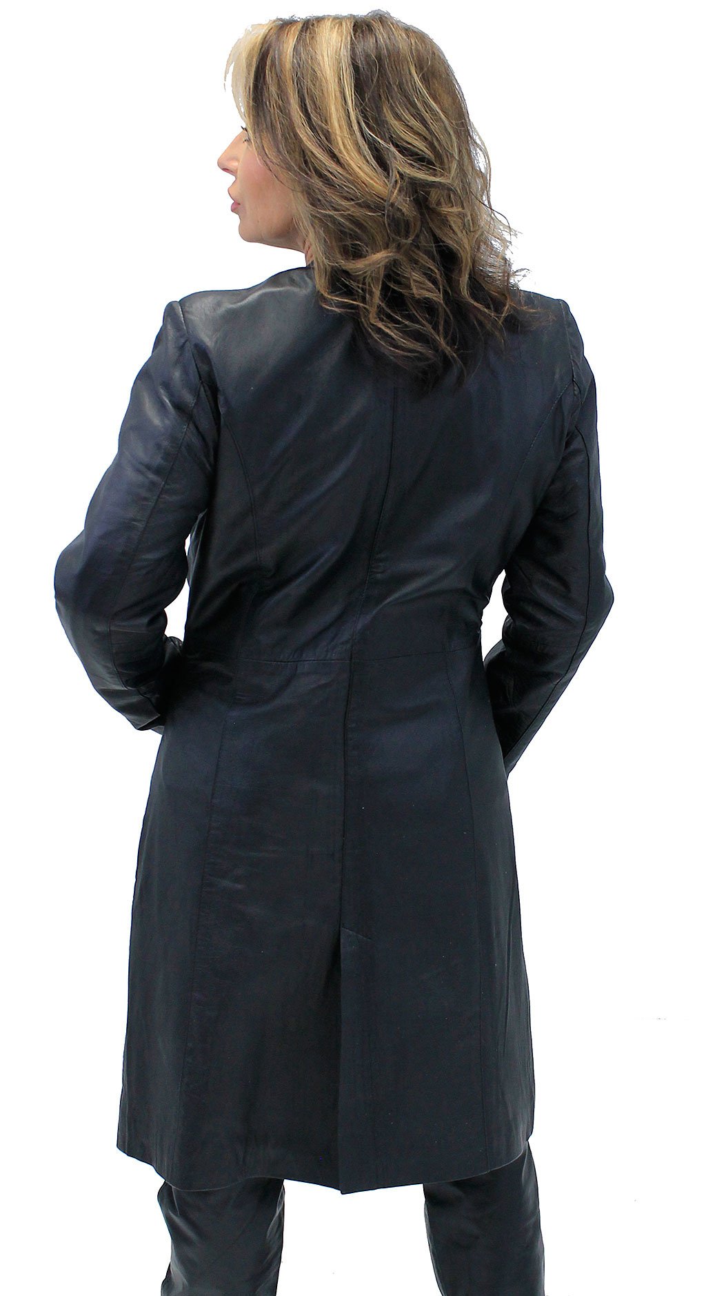 Collar Free Long Lambskin Leather Coat for Women #L1502398ZK (S-3X)